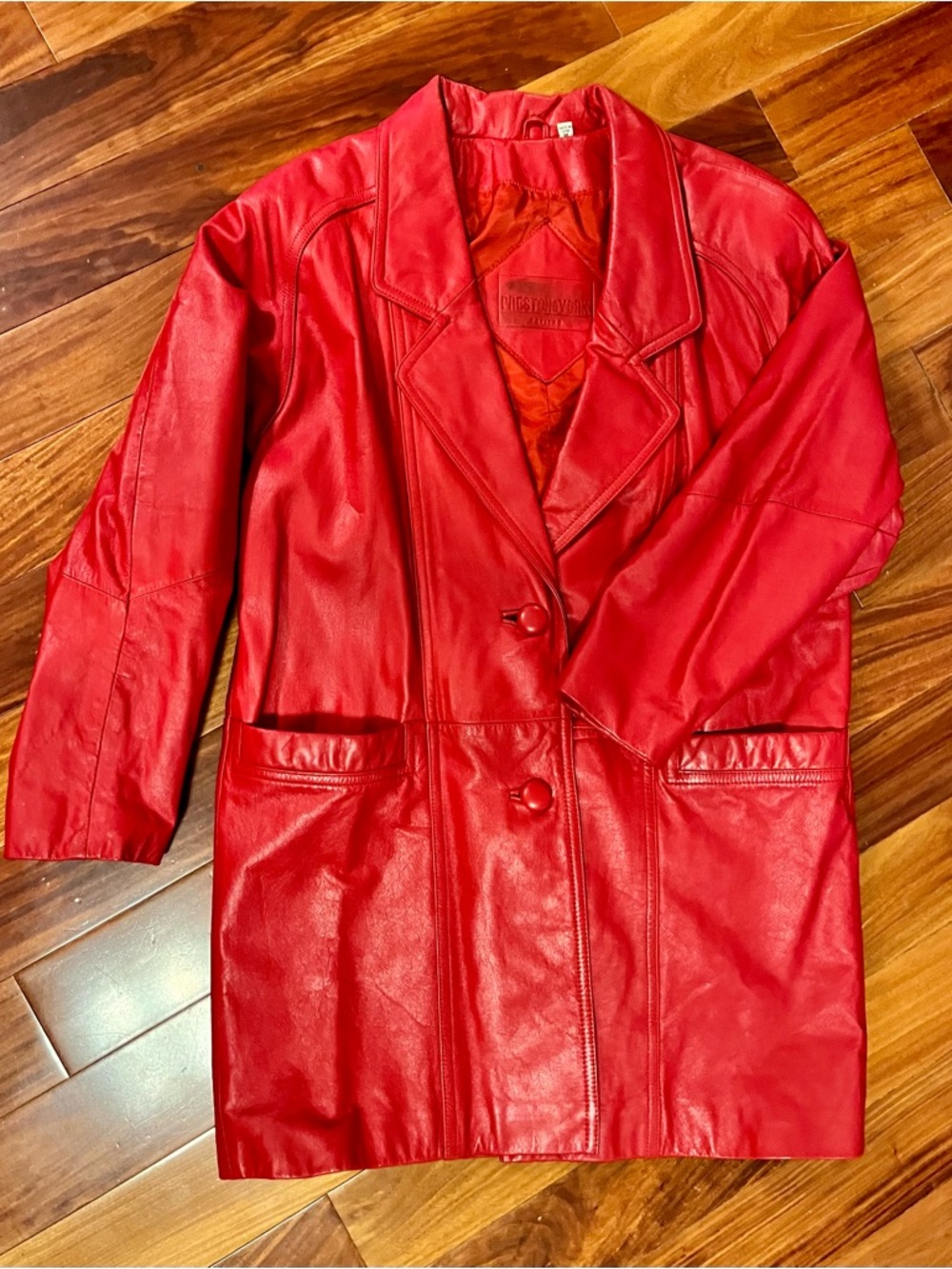 Vintage Preston & York Bold Red Leather Blazer/Trench/Coat Sz M